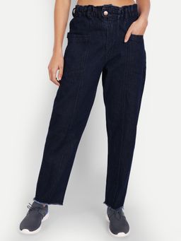 Angelfab - Women Denim Navy Blue Straight High Waist Jeans