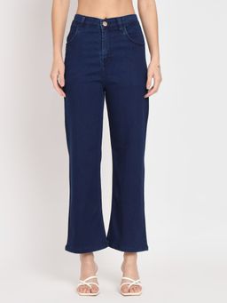 Angelfab - Women Denim Navy Blue Relaxed High Waist Jeans