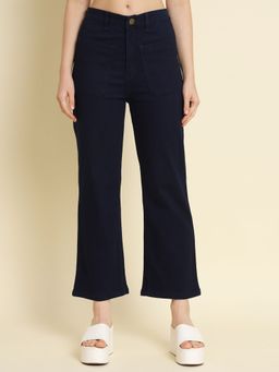 Angelfab - Women Denim Navy Blue Straight High Waist Jeans