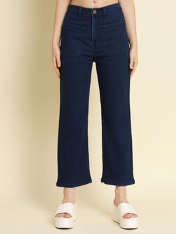 Angelfab - Women Denim Navy Blue Straight High Waist Jeans
