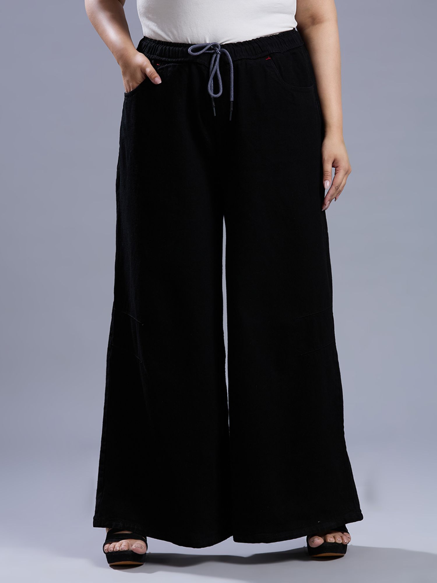 turning blue Women High Rise Denim Wide Leg Black Jeans-picture-20