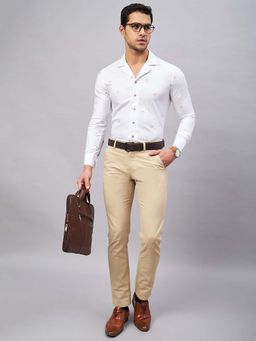 Louis Stitch - Regular Fit Cuban Collar Printed White Shirt