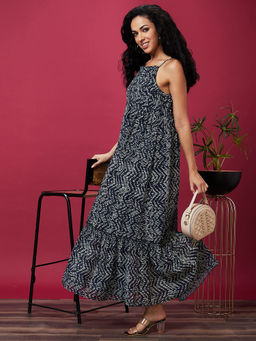 Globus - Women Black Abstract Print Strappy Square Neck A-Line Maxi Dress