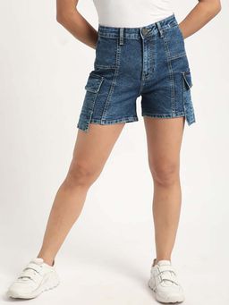 Bene Kleed - Women High-Rise Denim Stylised Flap Pockets Shorts