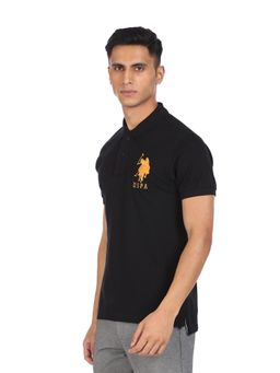U.S. POLO ASSN. - Men Black Cotton Solid Polo T-shirt