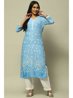 Rangriti - Blue Rayon Straight Kurta