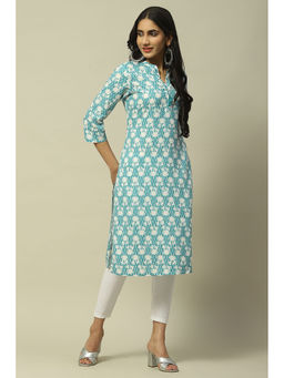 Rangriti - Sea Blue Rayon Straight Kurta