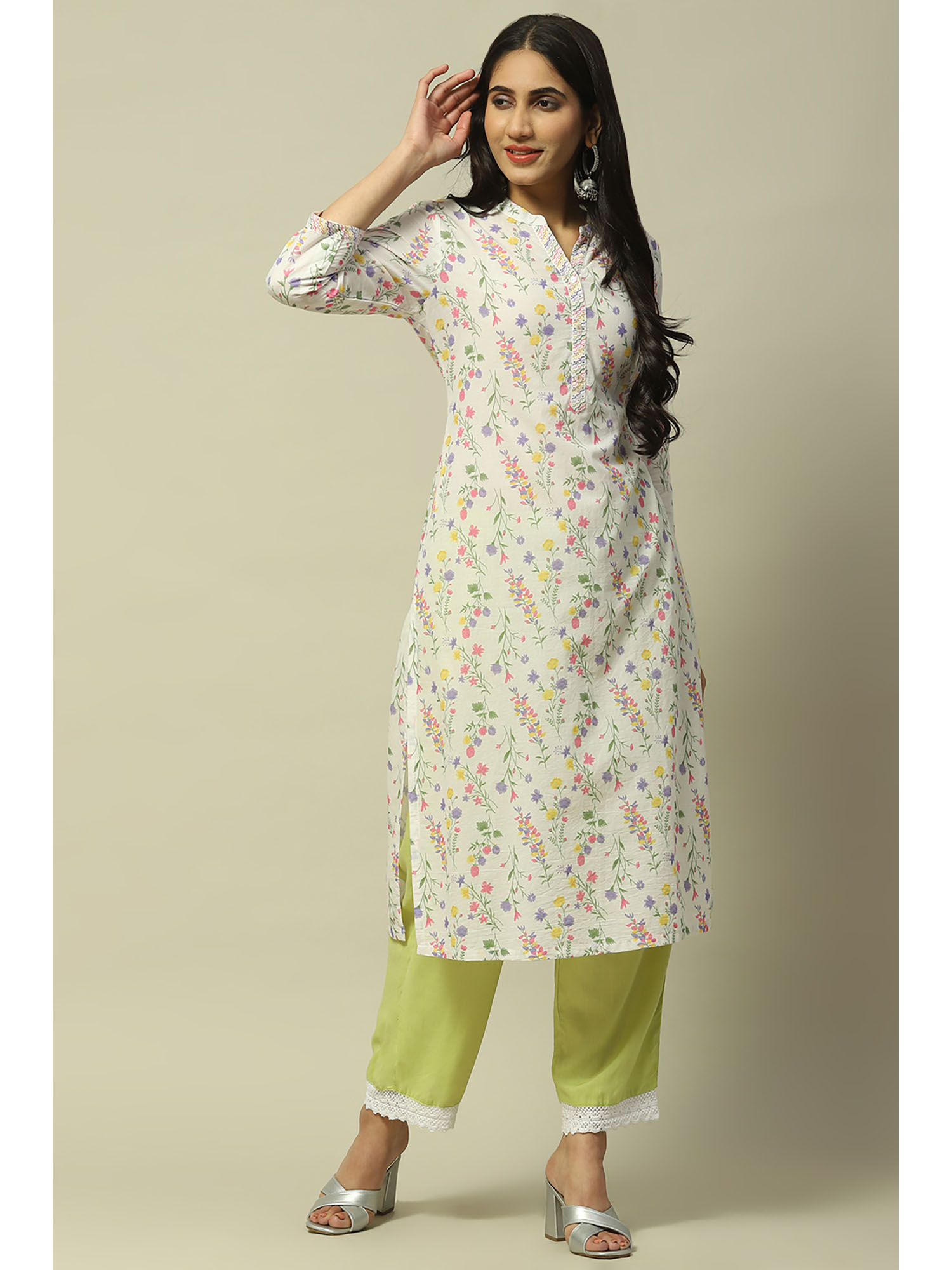 rangriti Lime Green Rayon Slub Straight Palazzo-picture-44