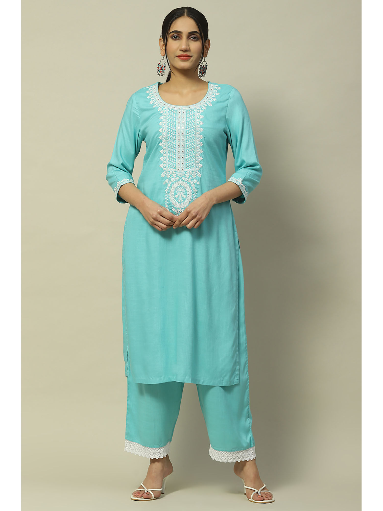 rangriti Aqua Rayon Slub Straight Palazzo-picture-28