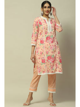 Rangriti - Peach Cambric Straight Kurta with Pants (Set of 2)