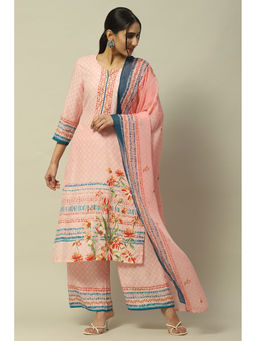 Rangriti - Peach Rayon Straight Kurta with Palazzo & Dupatta (Set of 3)