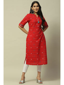 Rangriti - Red Cotton Straight Kurta