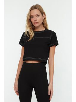 Trendyol - Womens Black Solid/Plain Crop Top