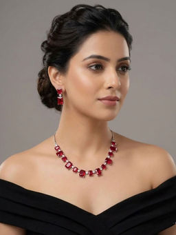 Zoey - Women Red Necklace And Earrings