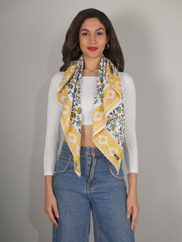Moda Chales - Yellow Sanganeri Hand Block Printed Pure Cotton Square Scarf