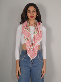 Moda Chales - Pink Sanganeri Hand Block Printed Pure Cotton Square Scarf