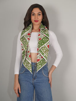Moda Chales - Green Sanganeri Hand Block Printed Pure Cotton Square Scarf