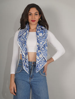 Moda Chales - Blue Sanganeri Hand Block Printed Pure Cotton Square Scarf