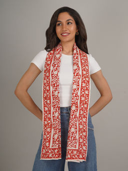 Moda Chales - Red Sanganeri Hand Block Printed Pure Cotton Scarf
