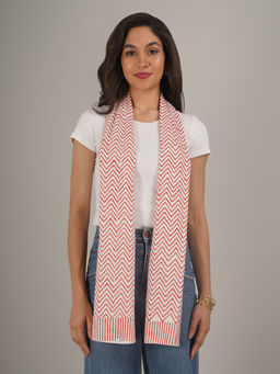 Moda Chales - Red Sanganeri Hand Block Printed Pure Cotton Scarf