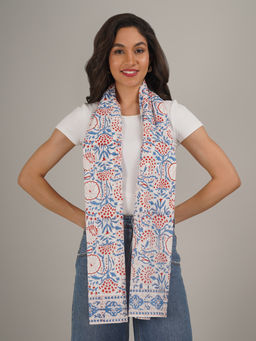 Moda Chales - White Sanganeri Hand Block Printed Pure Cotton Scarf