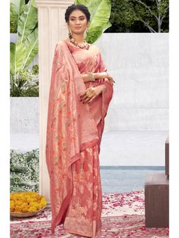 Sangam Prints - Pink Cotton Silk Woven Zari Work Traditional Saree with Unstitched Blouse