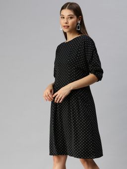 SHOWOFF - Women Black Polka Dots Boat Neck Dress