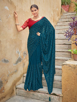 Odette - Festive Designer Blue Saree with Unstitched Blouse