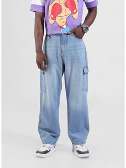 The Indian Garage Co - Blue Baggy Fit Solid Mid-Rise Jeans