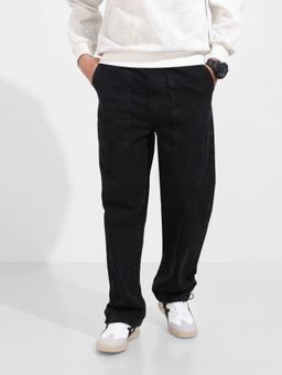 The Indian Garage Co - Black Relaxed Fit Solid Mid-Rise Jeans