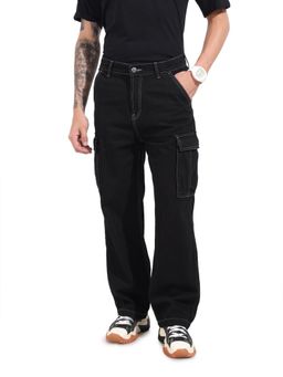 The Indian Garage Co - Black Relaxed Fit Solid Mid-Rise Jeans