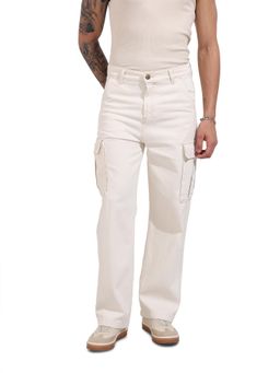 The Indian Garage Co - White Relaxed Fit Solid Mid-Rise Jeans