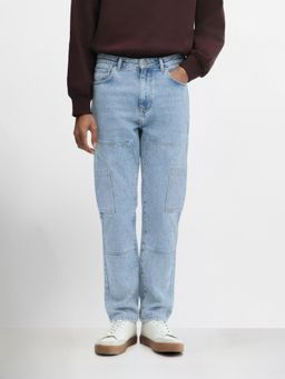 The Indian Garage Co - Blue Regular Fit Solid Mid-Rise Jeans