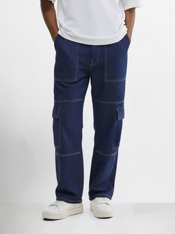 The Indian Garage Co - Blue Regular Fit Solid Mid-Rise Jeans