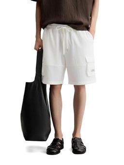 The Indian Garage Co - White Relaxed Fit Solid Mid-Rise Cargo Shorts