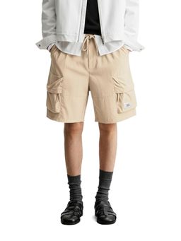 The Indian Garage Co - Beige Relaxed Fit Solid Mid-Rise Cargo Shorts