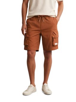 The Indian Garage Co - Rust Relaxed Fit Solid Mid-Rise Cargo Shorts