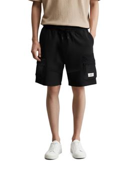 The Indian Garage Co - Black Relaxed Fit Solid Mid-Rise Cargo Shorts