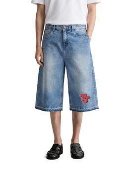 The Indian Garage Co - Blue Wide Leg Tom and Jerry Printed Mid-Rise Denim Shorts