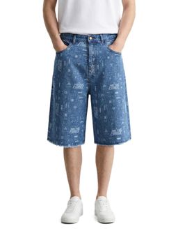 The Indian Garage Co - Blue Wide Leg Tom and Jerry Printed Mid-Rise Denim Shorts