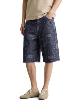 The Indian Garage Co - Blue Wide Leg Tom and Jerry Printed Mid-Rise Denim Shorts