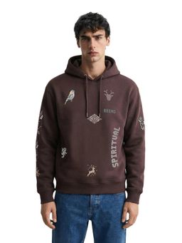 The Indian Garage Co - Brown Relaxed Fit Embroidered Hooded Full Sleeves 1 Hoodie