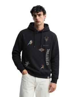 The Indian Garage Co - Black Relaxed Fit Embroidered Hooded Full Sleeves 1 Hoodie