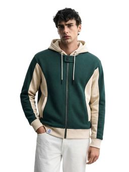 The Indian Garage Co - Green Boxy Fit Colorblock Hooded Full Sleeves 1 Hoodie