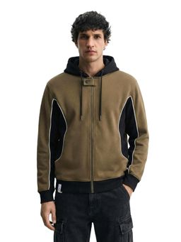 The Indian Garage Co - Brown Boxy Fit Colorblock Hooded Full Sleeves 1 Hoodie