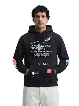 The Indian Garage Co - Black Oversized Fit Printed Hooded Full Sleeves 1 Hoodie