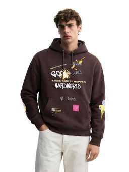 The Indian Garage Co - Brown Oversized Fit Printed Hooded Full Sleeves 1 Hoodie