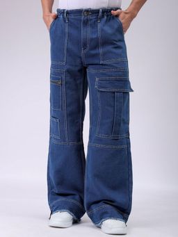 The Indian Garage Co - Blue Wide Leg Solid Mid-Rise Jeans