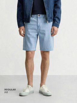 The Indian Garage Co - Blue Regular Fit Solid Mid-Rise Denim Shorts