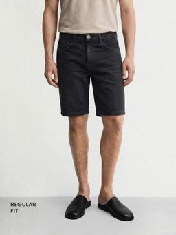 The Indian Garage Co - Black Regular Fit Solid Mid-Rise Denim Shorts